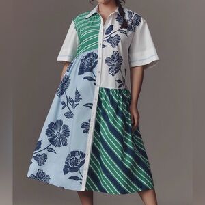 Maeve Mixed-Print Buttondown Dress